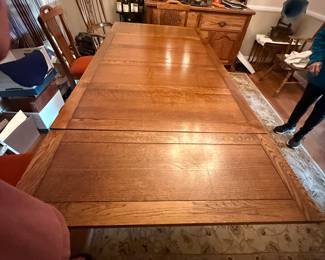 Large Antique Oak Extending Drawleaf Dining Table