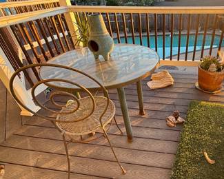 Distressed metal glass top outdoor bistro set of 4 chairs