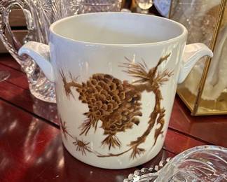 Beautiful handpainted ice bucket or could be used for a plant.