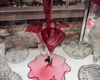 Beautiful cranberry glass epergne in perfect condition!