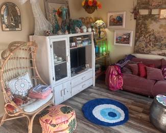 Beautiful Boho Art and Furniture. Lots of Southwest Paintings, Furniture and Figurines. European Antiques, Unique Christmas Decor/Ornaments, Kitchenware, Salt & Pepper Shakers, Lamps, Patio Furniture, Potted Plants, Linens, Decorative Throw Pillows, CDs, Dining Room Set, New Age Decor, Rugs. Polar Bear Figurines, Books, Glassware, Mirrors, Sofas, Shelving Units, TVs, Tiger/Big Cat Decor, Wolf Decor, Angel Decor, Signed Artwork, etc. Flexible pricing, willing to make deals.