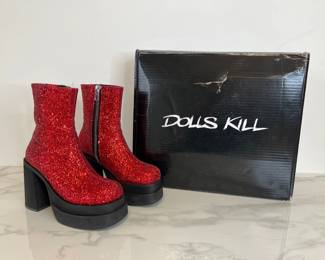 Lot 9777 Dolls Kill Mystical Sparks Red Platform Boots