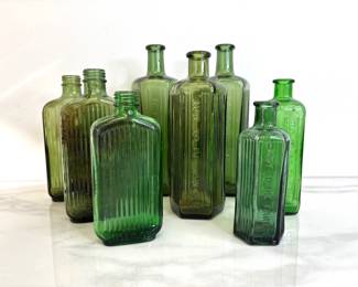 Lot 9566 Antique Green Glass Poison Pharmacy Bottles