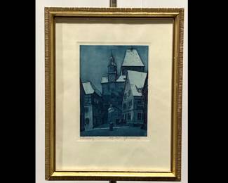 Lot 9292 Vintage Print Rothenburg City Scene Wall Art