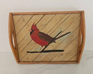 Lot 9642 Vintage Folk Art Cardinal Wooden Tray Signed J.H. Anderson