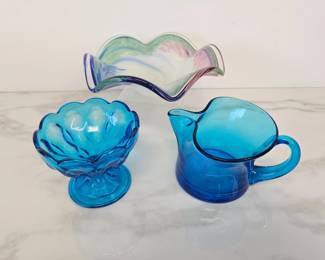 Lot 9323 Blown Glass Pitcher  Murano Style Bowl  Compote Dish