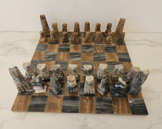 Lot 9488 Stone Chess Game Board with Carved Pieces