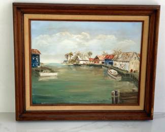Lot 9294 Woody Stokes Signed Painting Tropical Village Art