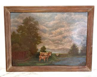 Lot 9674 J. Haldenwang Landscape with Cows Painting