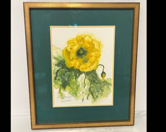Lot 8971 Anna Carol Signed Yellow Poppy Watercolor Wall Art