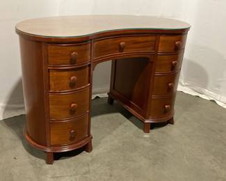 Lot 9357 Vintage Kidney Shaped VanityDesk with Glass Top