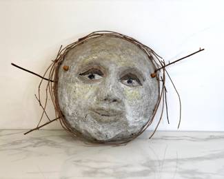 Lot 9610 Virginia Bullman  Hillsborough NC Artist  Stone Moon Face Wall Hanging