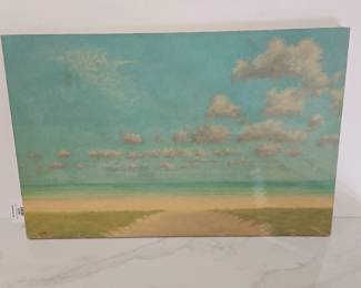 Lot 9675 R Camp Signed Summer Clouds Beach Landscape Art Painting on Canvas