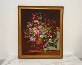 Lot 9430 Large Vintage Floral Needlepoint Art