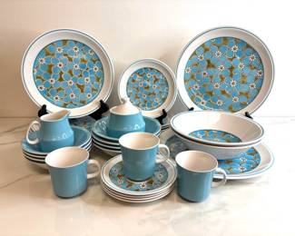 Lot 9668 Vintage MCM Mikasa CeraStone Blue Bell 3118 Dishes