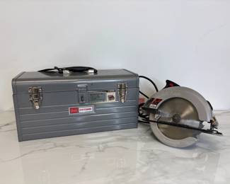 Lot 9749 Metal Sears Craftsman Tool Box and Tools  Skil Circular Saw