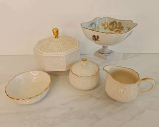 Lot 9421 Lenox Lidded Candy Dish  Creamer  Sugar Bowl  Bowl  Limoges Footed Bowl