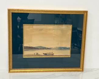 Lot 8969 Artist Signed Watercolor  Coastal Scene Wall Art