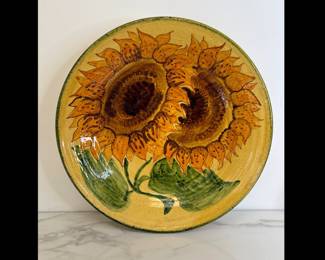 Lot 9613 Large Signed Studio Pottery Sunflower Platter Wall Art