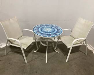 Lot 9530 StyleWell Mosaic Top Table and Metal Frame Outdoor Sling Chairs
