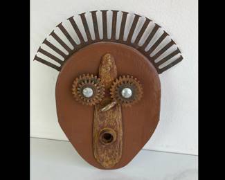Lot 9269 Jim Shores Upcycled Metal Folk Art Face Wall Hanging