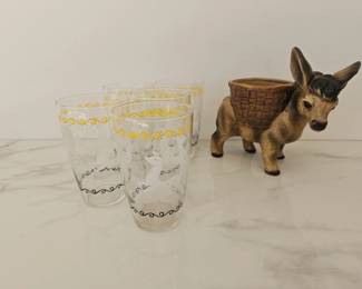 Lot 9393 Vintage Deer Highball Glasses  Japanese Made Donkey Planter