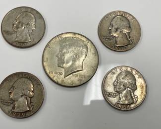 Lot 9491 Washington Silver Quarters  1967 JFK Half Dollar