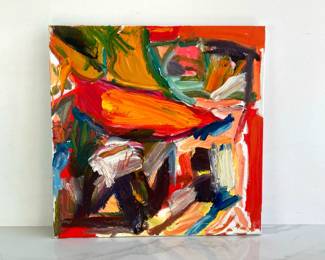 Lot 9484 Laura Davis Signed Abstract Oil Painting  Electric Orange