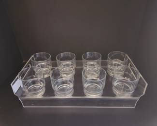 Lot 9441 Vintage Morgan Lowball Glasses With Lucite Caddy