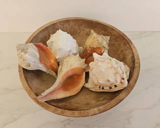 Lot 9588 Hand Turned Wooden Dough BowlConch Sea Shells
