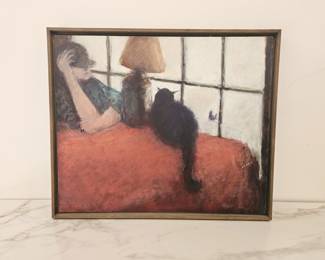 Lot 9756 Unsigned Orginal Art  Cat and Friend at Window  Painting