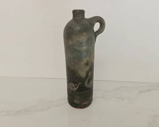 Lot 9577 Antique J Friedrich Grosskarben German Stoneware Bottle  Hand Painted Bird Scene