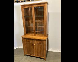 Lot 8599 MCM Style Handmade Glass Front Lighted Hutch Cabinet