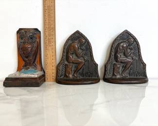 Lot 9747 Metal Thinking Man  Owl Book Ends