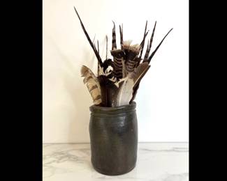 Lot 9630 Vintage Pottery Crock with Feathers  Natural Curiosities