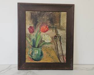 Lot 9757 Marit Norregaard 1962 Signed Floral Still Life Art Painting on Canvas