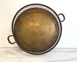 Lot 9561 Large Vintage Brass Round Wire Basket Tray