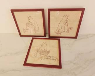 Lot 9590 Antique Teddy Bears Chores Stitched Redwork Art