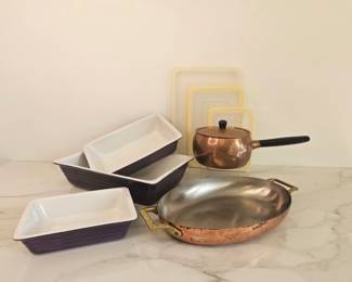 Lot 9733 Sur La Table Stoneware Casserole Set  Vintage Copper Cookware