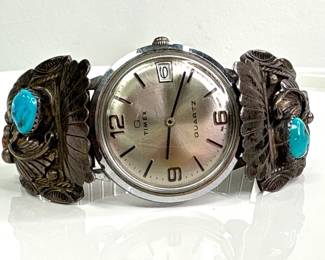 Lot 9479 Vintage Timex Watch with Southwestern Turquoise Details