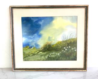 Lot 9185 Elaine Rice The Field Original Watercolor Painting Landscape Wall Art