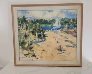 Lot 9677 JEK Signed Impressionist Sailboat Landscape Art Painting on Canvas