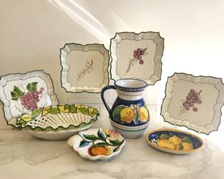 Lot 9435 Hand Painted Vietri Italy Pitcher Dishes 