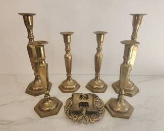 Lot 9432 Brass Candlestick Holders  Williamsburg Trivet