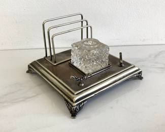 Lot 9279 Vintage Silver Plated Inkwell Stand