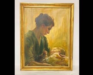 Lot 8972 G H Turnbull Signed Mother  Child Oil Painting Art