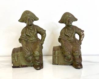 Lot 9622 Cast Iron Bookends  Pirate with Treasure Chest