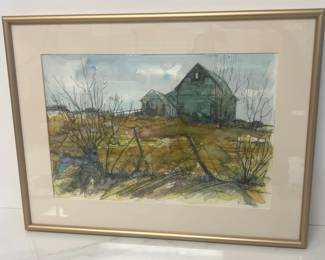 Lot 9041 E Lerner Signed Water Color Farm Landscape Art