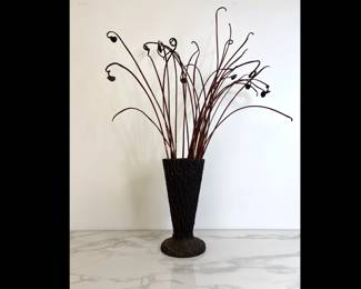 Lot 9606 Vintage Faux Tree Bark Vase Dried Fiddle Head Decor