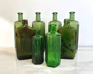 Lot 9564 Antique Green Glass Poison Pharmacy Bottles